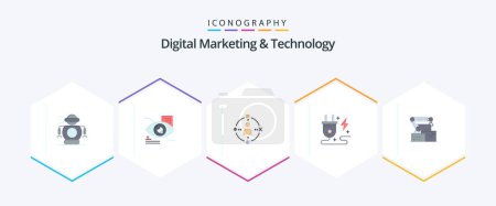 Illustration for Digital Marketing And Technology 25 Flat icon pack including robotic. nature. ambient. power. energy - Royalty Free Image