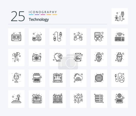 Téléchargez les illustrations : Technology 25 Line icon pack including wifi. mp player. connection. device. game - en licence libre de droit