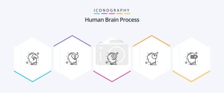 Téléchargez les illustrations : Human Brain Process 25 Line icon pack including battery. head. break heart. graph. mind - en licence libre de droit