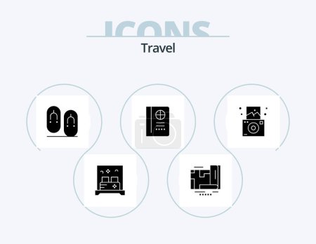 Illustration for Travel Glyph Icon Pack 5 Icon Design. travel. camera. flip. vacation. passport - Royalty Free Image