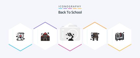 Téléchargez les illustrations : Back To School 25 FilledLine icon pack including books. school. study. learning. desk - en licence libre de droit