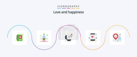 Illustration for Love Flat 5 Icon Pack Including love. music. engagement. mobile. listen - Royalty Free Image