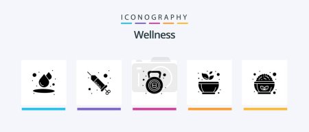 Ilustración de Wellness Glyph 5 Icon Pack Including healthy. rest. kettle bell. spa. mortar. Creative Icons Design - Imagen libre de derechos