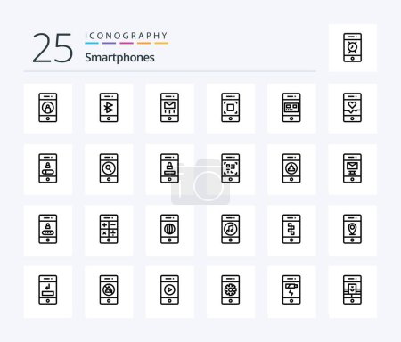 Ilustración de Smartphones 25 Line icon pack including technology. mobile. mobile. camera. mail - Imagen libre de derechos