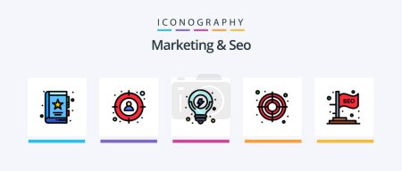 Téléchargez les illustrations : Marketing And Seo Line Filled 5 Icon Pack Including pie chart. speed. target. seo. solution. Creative Icons Design - en licence libre de droit
