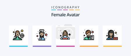 Téléchargez les illustrations : Female Avatar Line Filled 5 Icon Pack Including avatar. female. avatar. engineer. construction. Creative Icons Design - en licence libre de droit
