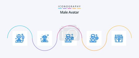 Illustration for Male Avatar Blue 5 Icon Pack Including . programmer. basketball. development. p - Royalty Free Image