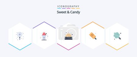 Téléchargez les illustrations : Sweet And Candy 25 Flat icon pack including food. cotton candy. dessert. sweet. food - en licence libre de droit