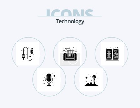 Téléchargez les illustrations : Technology Glyph Icon Pack 5 Icon Design. speaker. music. connection. smart. phone - en licence libre de droit