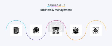 Téléchargez les illustrations : Business And Management Glyph 5 Icon Pack Including coin. product. world. package. team work - en licence libre de droit