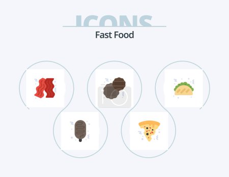 Téléchargez les illustrations : Fast Food Flat Icon Pack 5 Icon Design. . . fast food. food. taco - en licence libre de droit