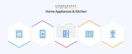 Ilustración de Home Appliances And Kitchen 25 Blue icon pack including electric. radiator. fridge. hot. battery - Imagen libre de derechos