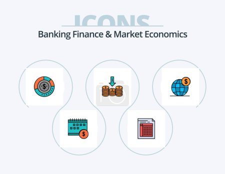 Illustration for Banking Finance And Market Economics Line Filled Icon Pack 5 Icon Design. vision. market. money. forecasting. business - Royalty Free Image