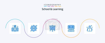 Téléchargez les illustrations : School And Learning Blue 5 Icon Pack Including study. knowledge. screen. education. knowledge - en licence libre de droit