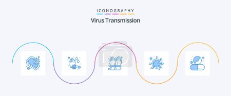 Illustration for Virus Transmission Blue 5 Icon Pack Including drug. life. gloves. covid. virus - Royalty Free Image