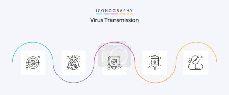 Téléchargez les illustrations : Virus Transmission Line 5 Icon Pack Including drug. health care. medical. treatment. drip - en licence libre de droit