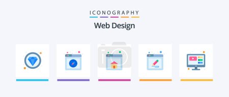 Illustration for Web Design Flat 5 Icon Pack Including video. online. browser. write. edit. Creative Icons Design - Royalty Free Image
