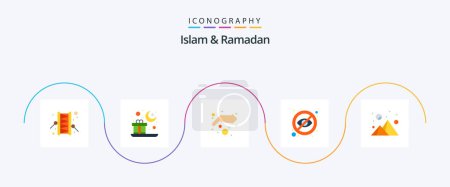 Téléchargez les illustrations : Islam And Ramadan Flat 5 Icon Pack Including cloudy. eye. alms. closed. sadaqa - en licence libre de droit