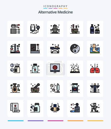 Illustration for Creative Alternative Medicine 25 Line FIlled icon pack  Such As foam. sticks. tools. relax. burning - Royalty Free Image