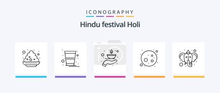 Téléchargez les illustrations : Holi Line 5 Icon Pack Including . nature. celebration. lotus. marijuana. Creative Icons Design - en licence libre de droit