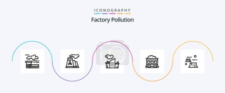 Illustration for Factory Pollution Line 5 Icon Pack Including destruction. damage. industry. factory. train - Royalty Free Image