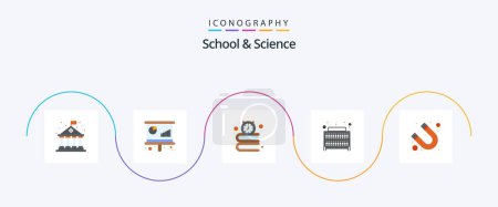 Téléchargez les illustrations : School And Science Flat 5 Icon Pack Including magnet. desk. books. library. books - en licence libre de droit