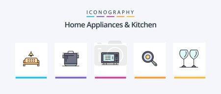 Téléchargez les illustrations : Home Appliances And Kitchen Line Filled 5 Icon Pack Including kitchen. oven. kitchen. machine. electric. Creative Icons Design - en licence libre de droit