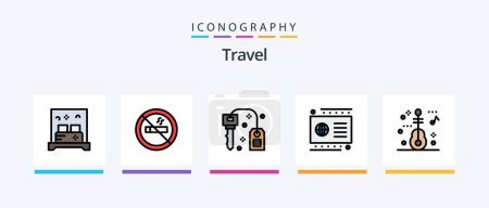 Téléchargez les illustrations : Travel Line Filled 5 Icon Pack Including travel. guitar. landmark. summer. healthy. Creative Icons Design - en licence libre de droit