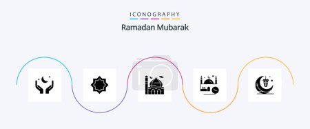 Téléchargez les illustrations : Ramadan Glyph 5 Icon Pack Including masjid. time. star. pray. islam - en licence libre de droit