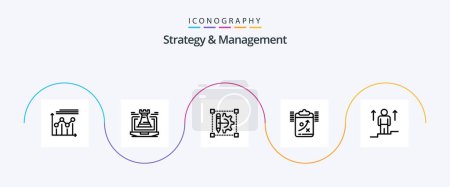 Téléchargez les illustrations : Strategy And Management Line 5 Icon Pack Including tactic. planning. laptop. clipboard. cog wheeld printer - en licence libre de droit