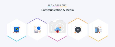 Illustration for Communication And Media 25 Flat icon pack including video. disk. message. cd. download - Royalty Free Image