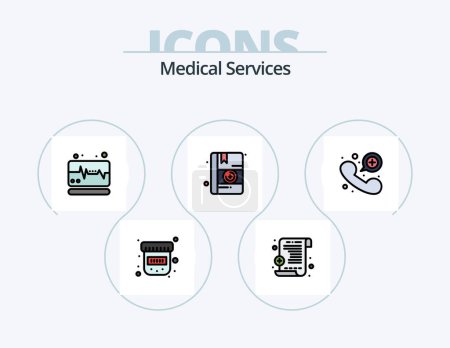 Téléchargez les illustrations : Medical Services Line Filled Icon Pack 5 Icon Design. . medical. heart. drugs. medical - en licence libre de droit
