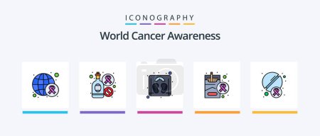 Téléchargez les illustrations : World Cancer Awareness Line Filled 5 Icon Pack Including medicine. health. dna. day. book. Creative Icons Design - en licence libre de droit