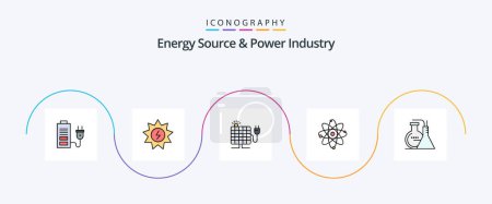 Téléchargez les illustrations : Energy Source And Power Industry Line Filled Flat 5 Icon Pack Including reaction. lab. energy. power. atom - en licence libre de droit