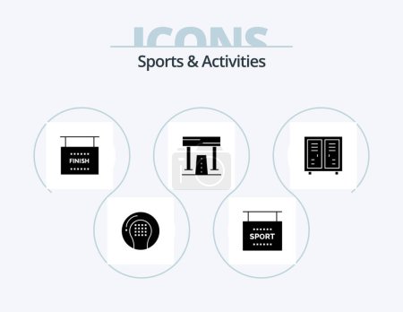 Ilustración de Sports and Activities Glyph Icon Pack 5 Icon Design. recreation. finish. sports. athletics. sports - Imagen libre de derechos