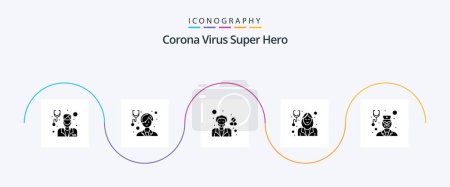 Ilustración de Corona Virus Super Hero Glyph 5 Icon Pack Including avatar. female. woman. pharmacy. hospital - Imagen libre de derechos