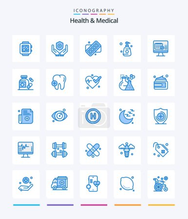 Illustration for Creative Health And Medical 25 Blue icon pack  Such As calender. screen. medical. medical. spray - Royalty Free Image