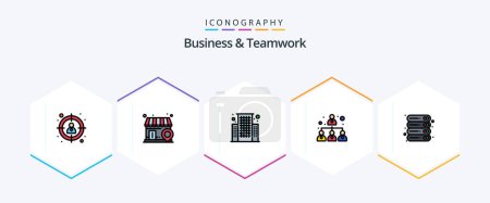 Illustration for Business And Teamwork 25 FilledLine icon pack including . server. center. office. data - Royalty Free Image