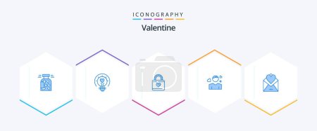 Téléchargez les illustrations : Valentine 25 Blue icon pack including avatar. man. light bulb . heart lock. heart - en licence libre de droit