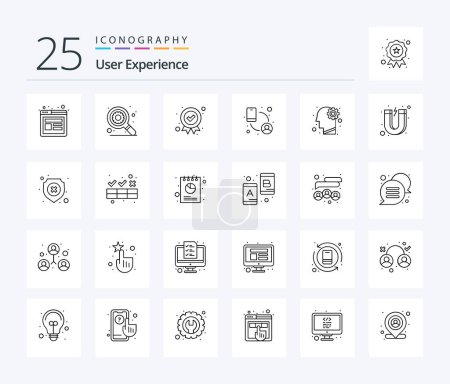Ilustración de User Experience 25 Line icon pack including gear. social media. award. rotate. connection - Imagen libre de derechos