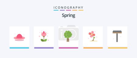Téléchargez les illustrations : Spring Flat 5 Icon Pack Including spring. flower. tree. floral. spring. Creative Icons Design - en licence libre de droit