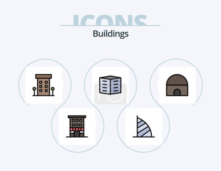 Ilustración de Buildings Line Filled Icon Pack 5 Icon Design. mosque. historical building. mosque. building. shop front - Imagen libre de derechos