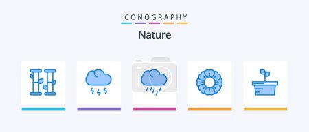 Ilustración de Nature Blue 5 Icon Pack Including . plant. rain. nature. nature. Creative Icons Design - Imagen libre de derechos
