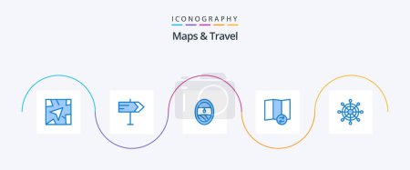 Illustration for Maps and Travel Blue 5 Icon Pack Including . window. wheel. helm - Royalty Free Image