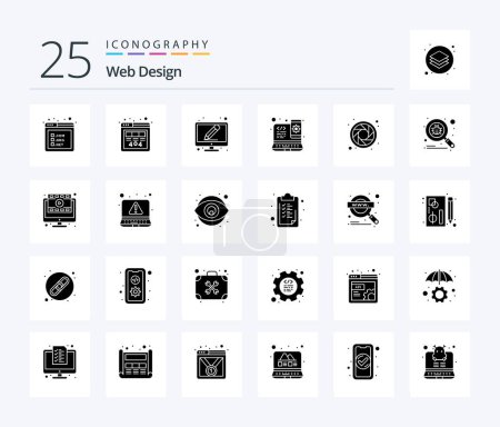 Téléchargez les illustrations : Web Design 25 Solid Glyph icon pack including wheel. color. pencil. web design. responsive - en licence libre de droit