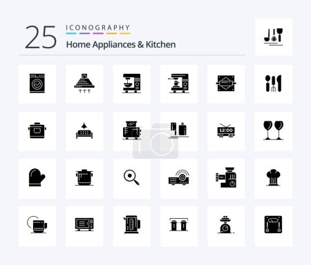 Illustration for Home Appliances And Kitchen 25 Solid Glyph icon pack including kitchen. machine. exhaust. home. coffee - Royalty Free Image