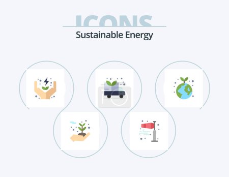 Illustration for Sustainable Energy Flat Icon Pack 5 Icon Design. ecology. van. storm. green. care - Royalty Free Image