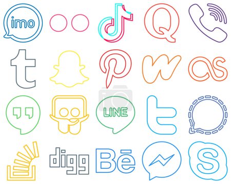 Ilustración de 20 High-quality and modern Colourful Outline Social Media Icons such as snapchat. video. rakuten and question Eye-catching and high-resolution - Imagen libre de derechos