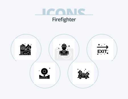 Ilustración de Firefighter Glyph Icon Pack 5 Icon Design. leave. exit. burning. fireman. fire - Imagen libre de derechos
