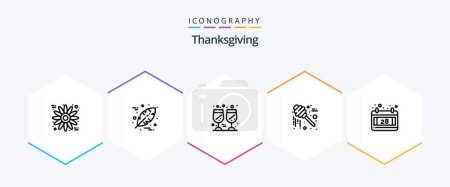 Illustration for Thanksgiving 25 Line icon pack including . date. wine. calendar. sweets - Royalty Free Image